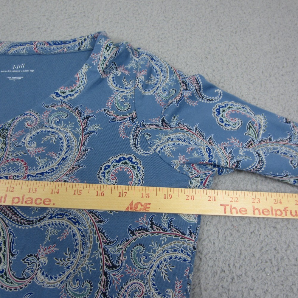 J. Jill Shirt Womens Large Blue Paisley Pima Cotton 3/4 Sleeve comfy casual - Picture 6 of 9